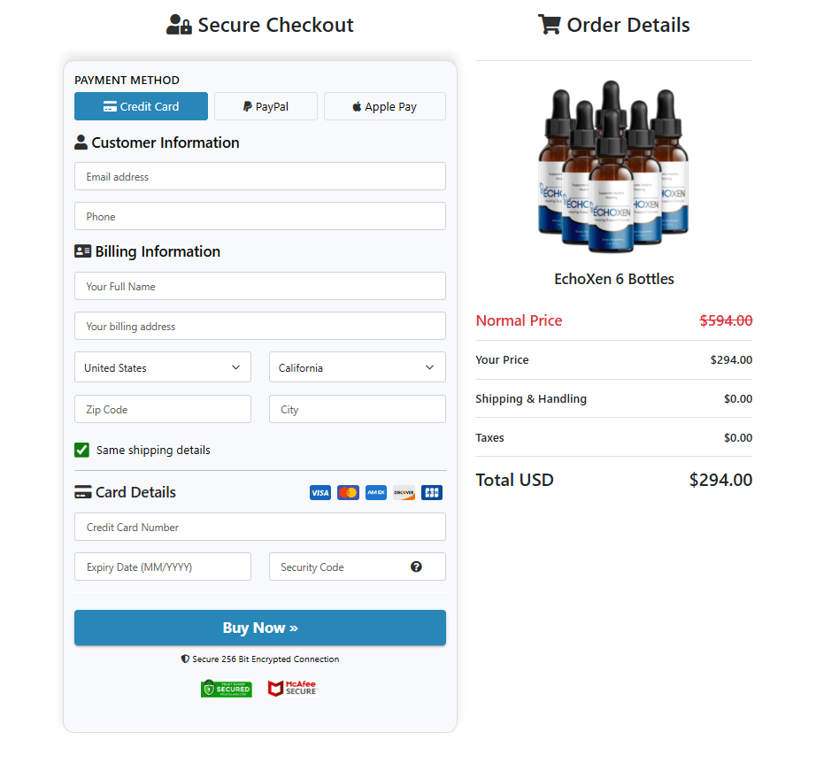EchoXen™ checkout page